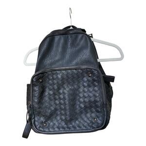 Madison West Black Vegan Leather Backpack W/ Basket Weave Braid - Brass Zippers